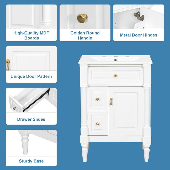 Freestanding Bathroom Vanity With Sink, Adjustable Shelf & Flip Drawer