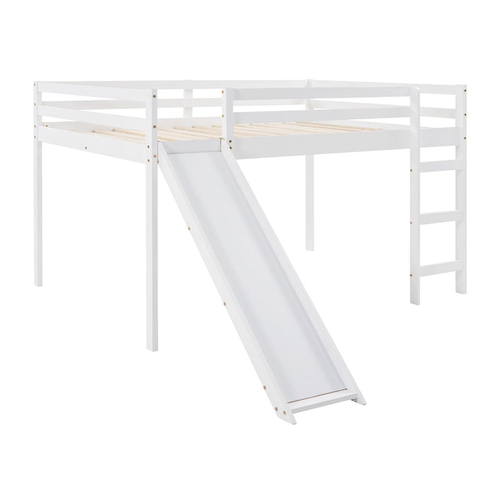 Full Loft Bed With Slide, Multifunctional Design - White