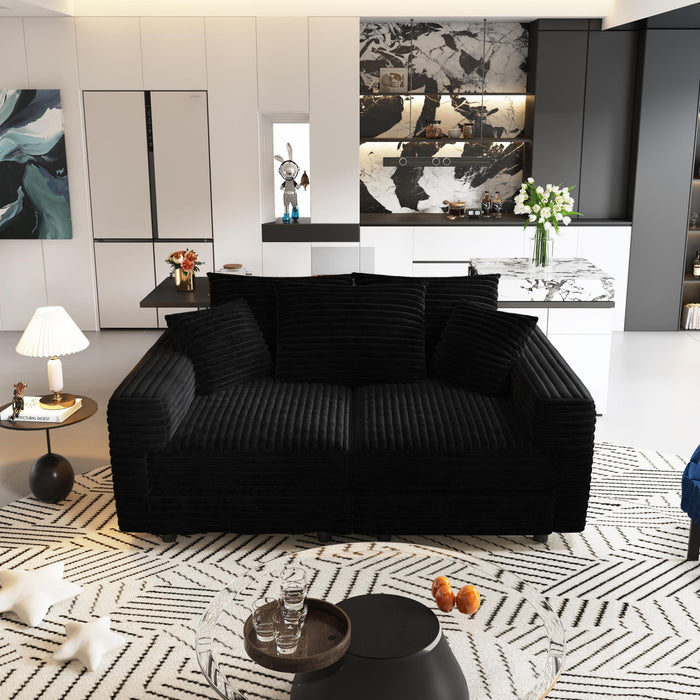 Deep Seat Convertible Sofa With Soft Pillows And Ottomans