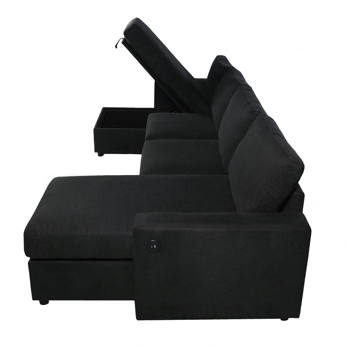 Convertible Sectional Sofa With Storage Chaise Lounges And USB Ports