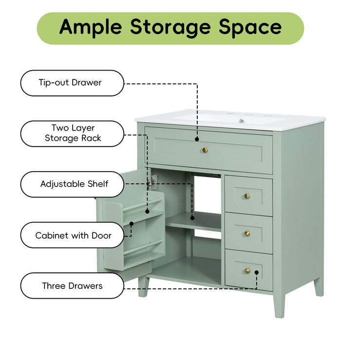 Bathroom Vanity With Sink, 3 Drawers And Adjustable Shelf