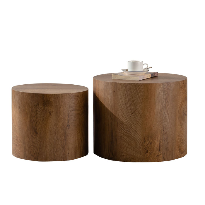 Round Nesting Coffee Table For Small Living Room (Set of 2) - Brown / Wood