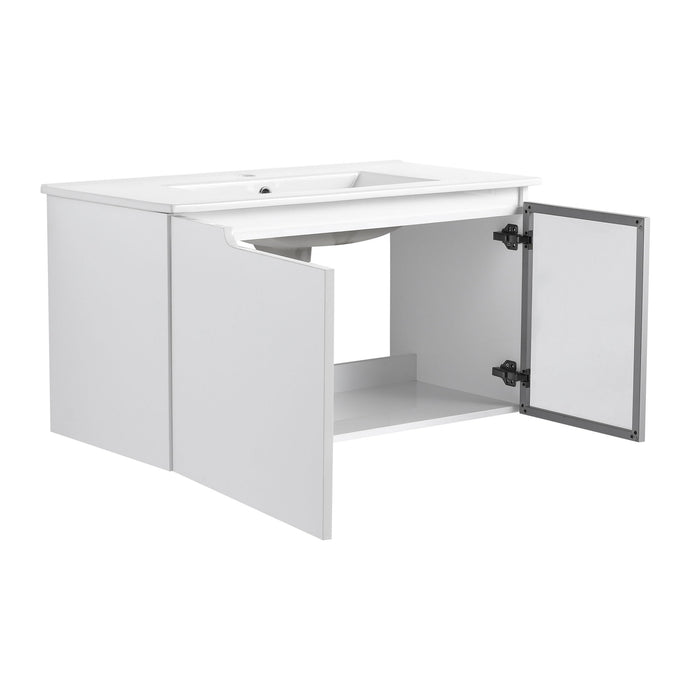 Wall Mounted Bathroom Vanity With Sink, 2 Soft Close Doors, Cabinet & Half Door