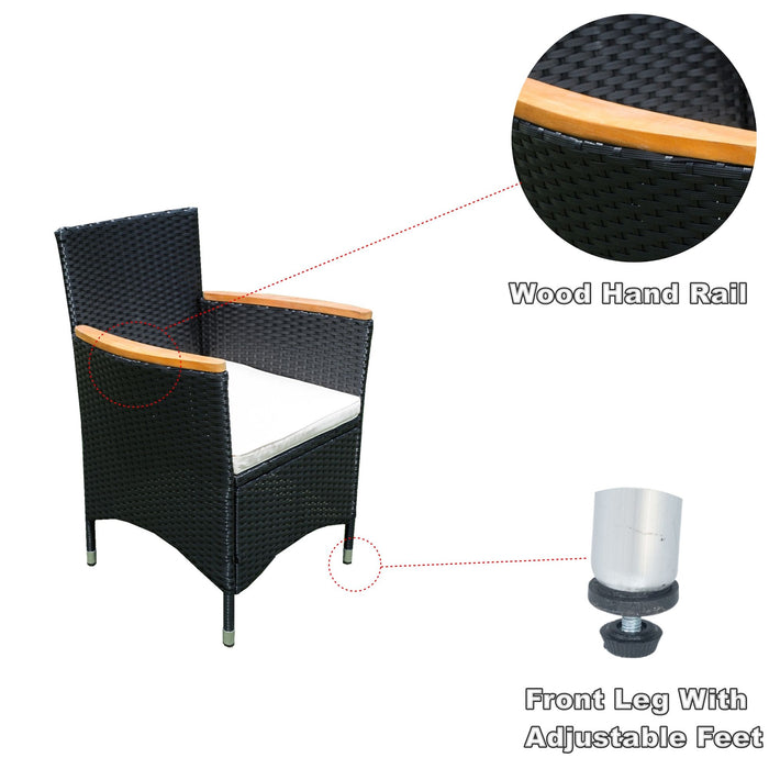 Outdoor Patio Wicker Dining Set With Acacia Wood Top