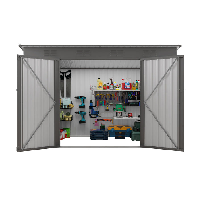 Outdoor Storage Shed 4 X 9 Ft With Sloping Roof And Vents For Garden And Patio - Gray
