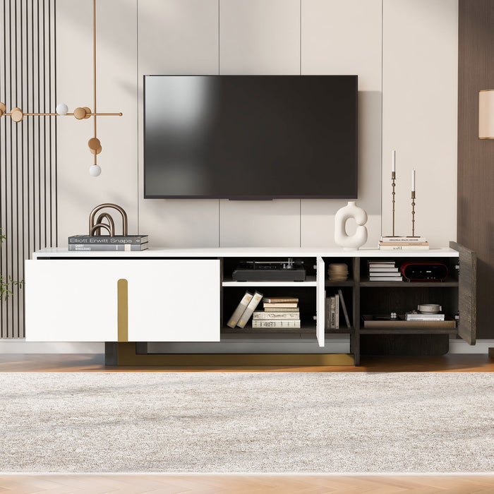 TV Stand With 1 Drawer, 2 Cabinets And Adjustable Shelves