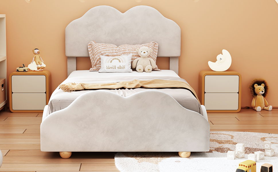 Upholstered Platform Bed With Cloud Shaped Board