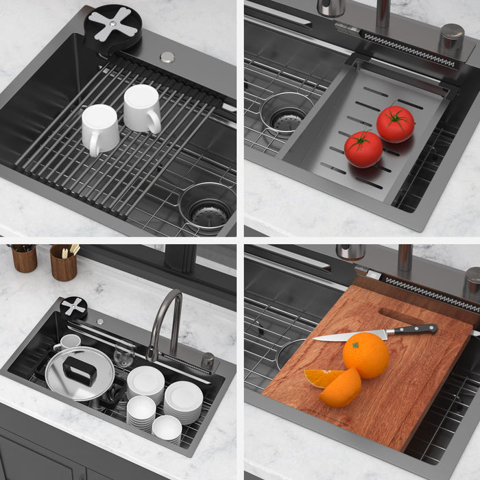 33" Stainless Steel Single Bowl Kitchen Sink With Waterfall Flow