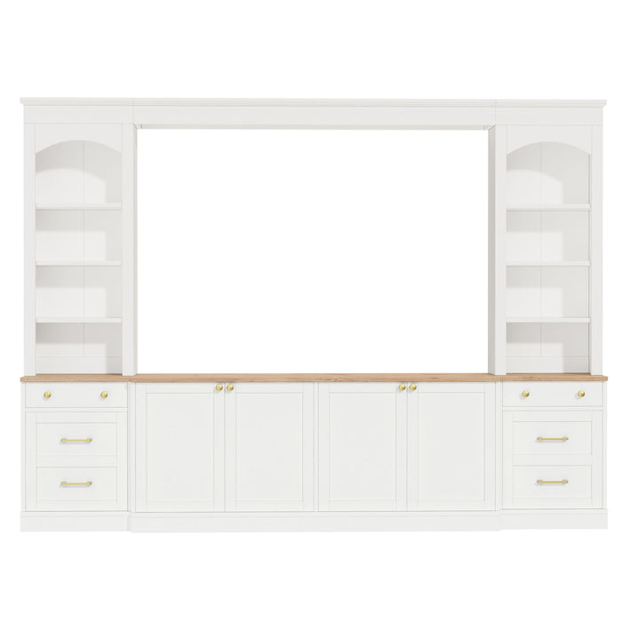 Arched Entertainment Center Wall Unit With Bookshelf, Retro Large TV Stand