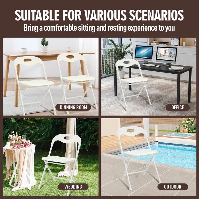 Folding Chairs, Stackable & Waterproof (Set of 4) - White