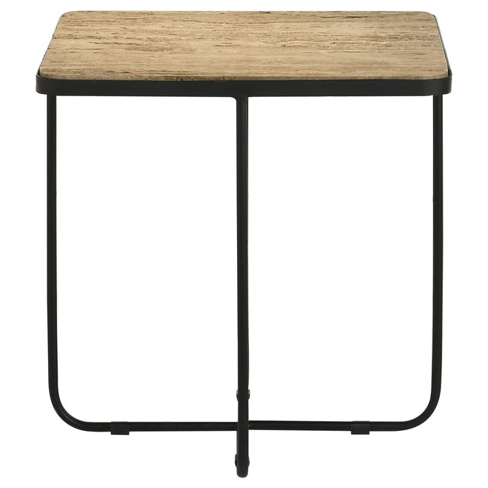 Travertine Accent Table Geometric Design - Brown