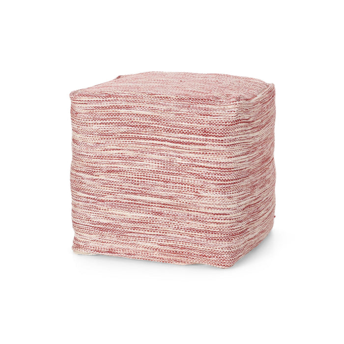 Enigma - Yarn And Cotton Square Pouf Ottoman With Polystyrene Beads - Red / White