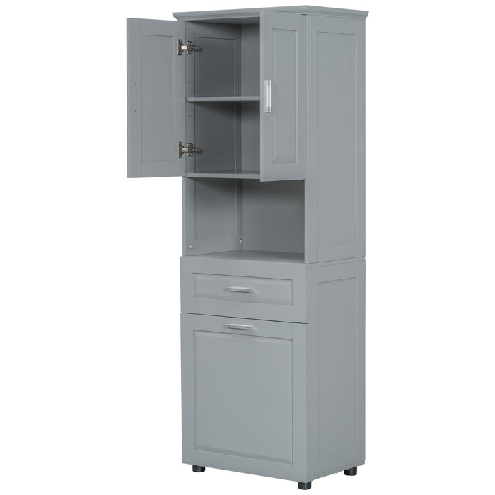 Tall Bathroom Cabinet With Tilt-Out Laundry Basket And Upper Storage