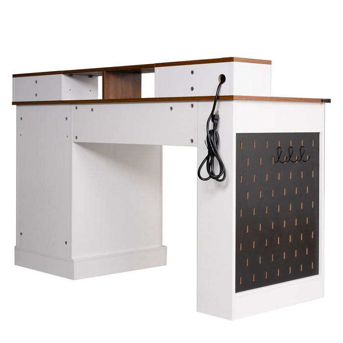 Office Desk With Storage Cabinet, Charging Station, Monitor Stand & Pegboard