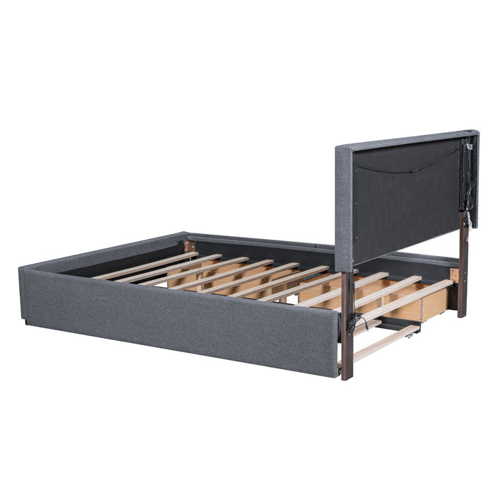 Upholstered Platform Bed With Trundle & Drawers