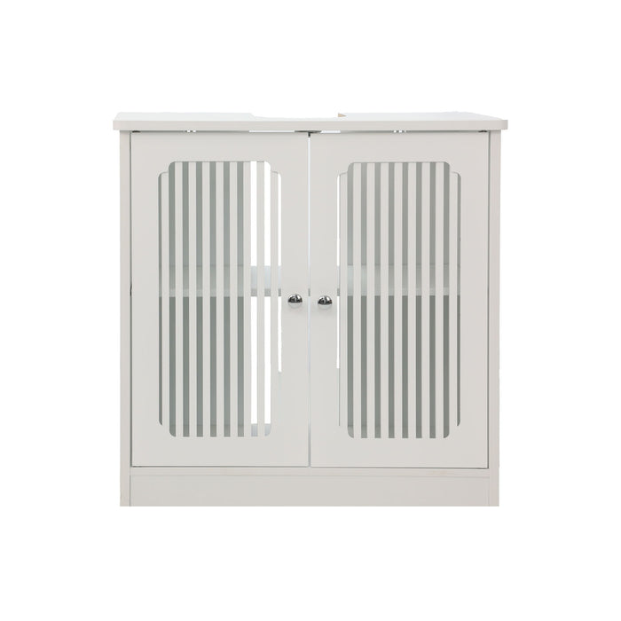Louvered Double Door Floor Standing Bathroom Vanity Cabinet With Adjustable Shelf - White