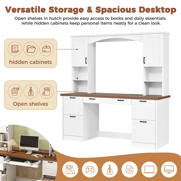 Farmhouse Computer Desk With Hutch