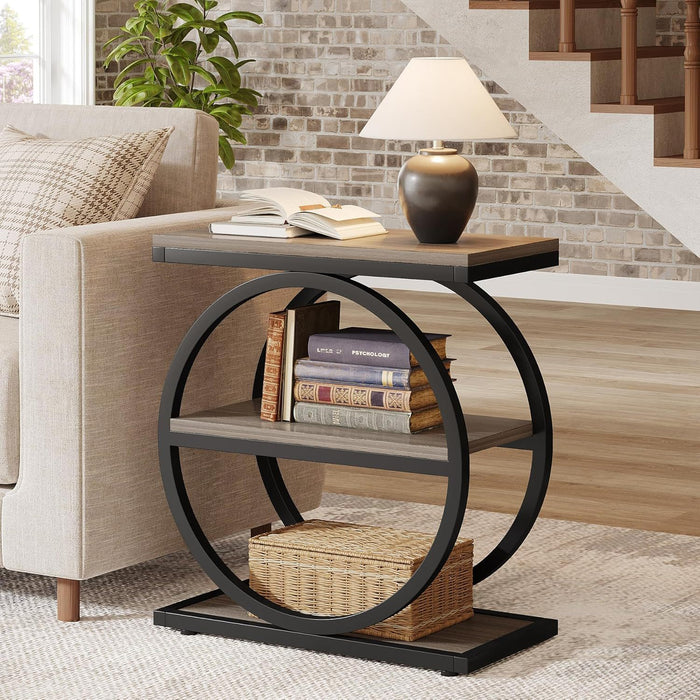 Industrial Narrow End Table With 3 Shelves