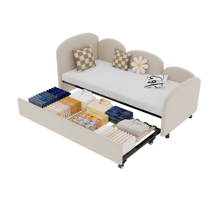 Modern Velvet Upholstered Daybed With Additional Bed Frame