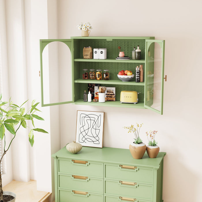 2 Door Wall Cabinet With 3 Tier Storage - Green