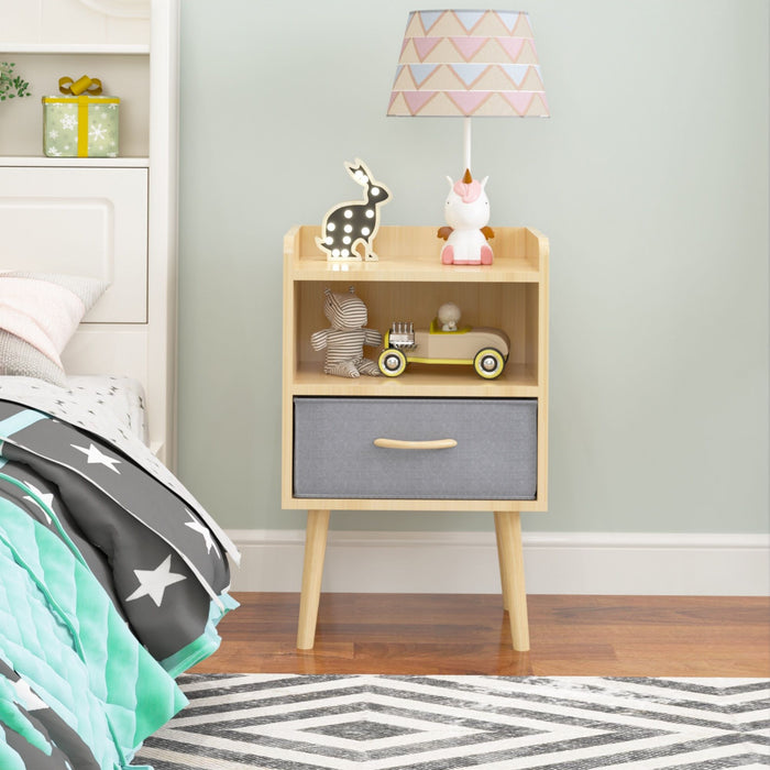 Nightstand With Collapsible Drawer, 2 Tier Storage End Table For Bedroom