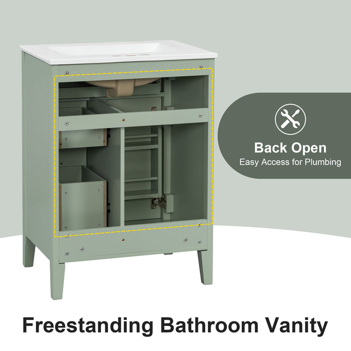Bathroom Vanity With Sink, 3 Drawers & Cabinet With 2 Tier Door Storage Rack, Soft Close Doors & Drawers