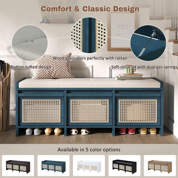 Entryway Shoe Bench With Drawers & Button Tufted Cushion