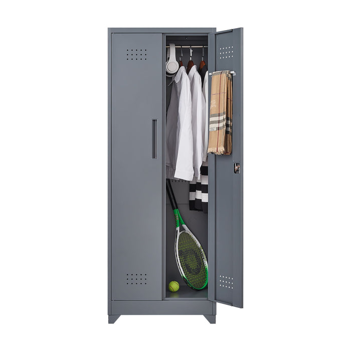 Heavy Duty Storage Cabinet With Locking Doors, Hanging Rod & Shelves, Broom Closet - Gray