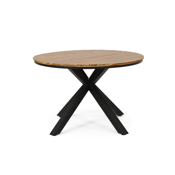 5 Piece Outdoor Dining Set With Round Table And 4 Wrapped Chairs - Black / Brown / Teak