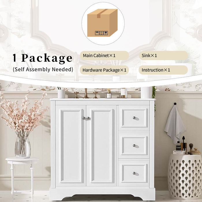 Bathroom Vanity With Sink, Soft-Close Doors, Adjustable U-Shelf, 3 Drawers