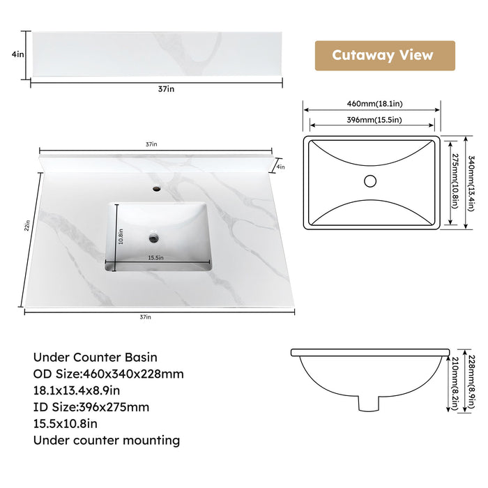 Bathroom Vanity Top With Undermount Single Bowl Sink