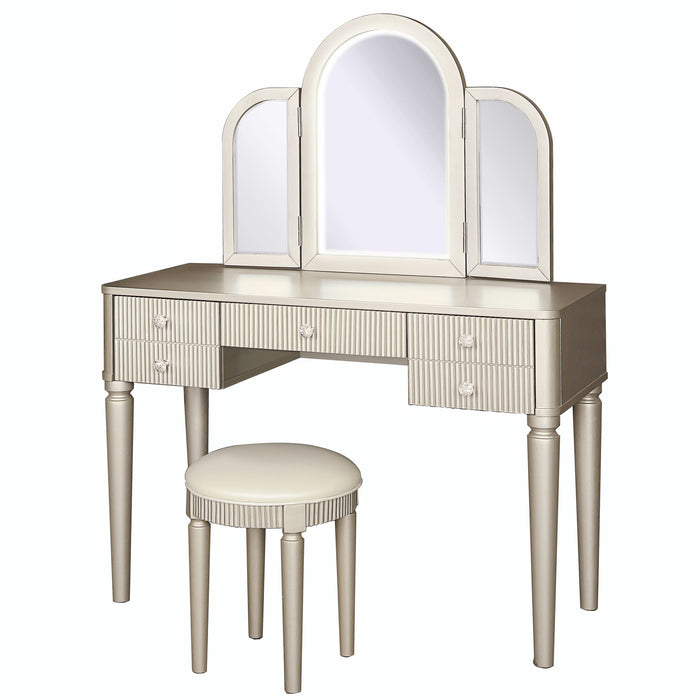 Mirrored Makeup Vanity Table Set With Adjustable Lighting And Storage