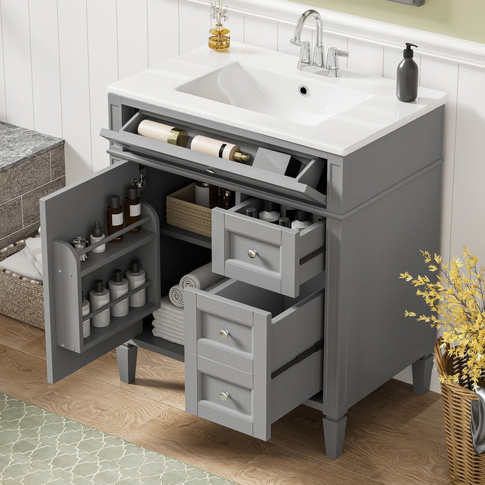 Bathroom Vanity With Top Sink, 2 Drawers & Tip Out Drawer