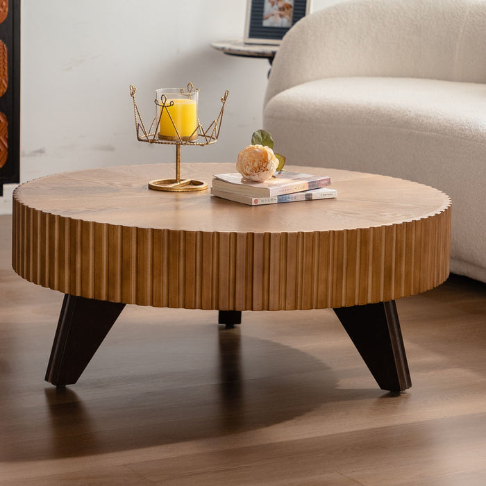 Round Retro Coffee With Solid Wood Legs