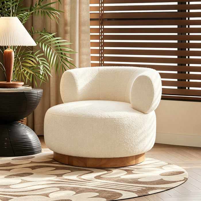 Swivel Accent Chair With Curved Backrest For Home Decor - Beige