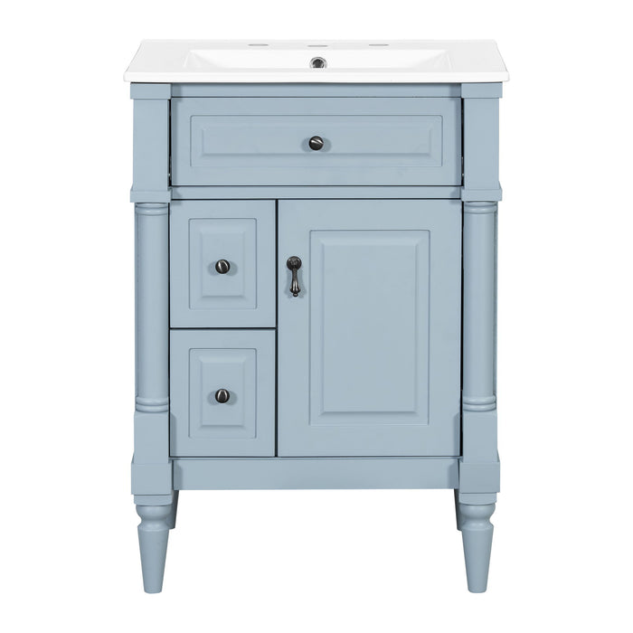 Freestanding Bathroom Vanity With Sink, Adjustable Shelf & Flip Drawer