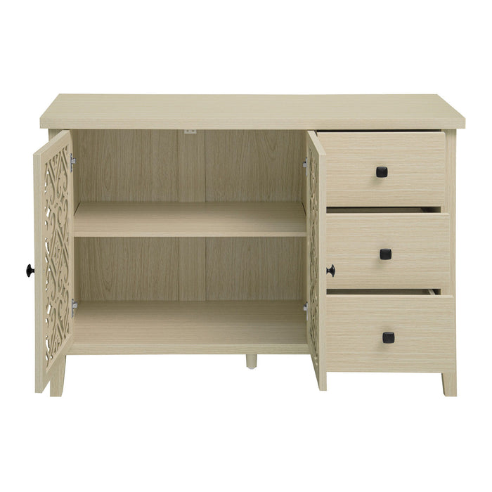 Hollowed Out Cabinet With 2 Door 3 Drawers, American Furniture, Suitable For Bedroom, Living Room, Study - Natural