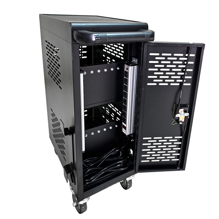 16 Bay Mobile School Charging Cart Station For Chromebook, Tablet And Laptop Computer With Power Strip Included