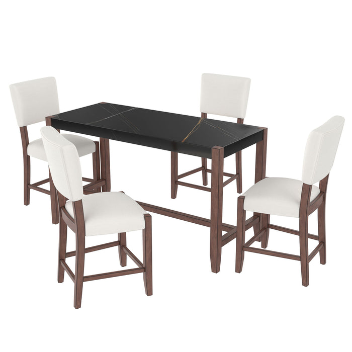 5 Piece Counter Height Dining Set, Bar Table With 4 Upholstered Chairs