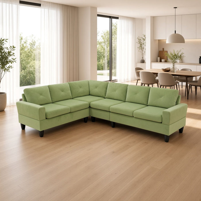 Modular L - Shaped Sectional Sofa, 6 Seater, 4 Piece Couch With Chaise - Green