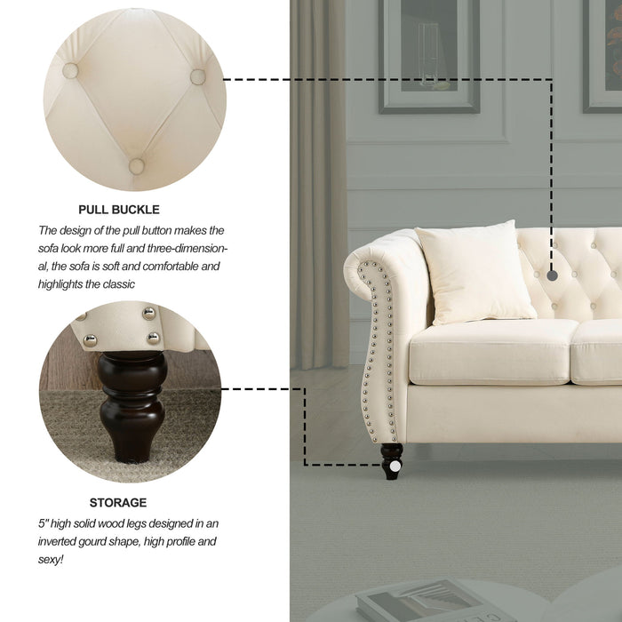 Chesterfield Sofa With Rolled Arms And Nailhead Trim