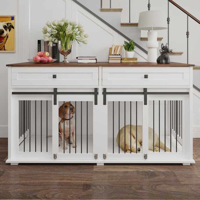 Large Dog Crate, Water Resistant Indoor Pets Furniture Double Dog Crates - Brown White