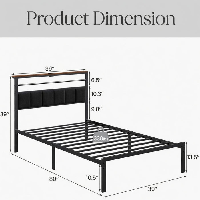 Platform Bed Frame With Charging Station & Headboard Storage