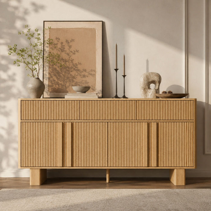 Sideboard Buffet Cabinet With 3 Drawers And 4 Doors For Dining Room