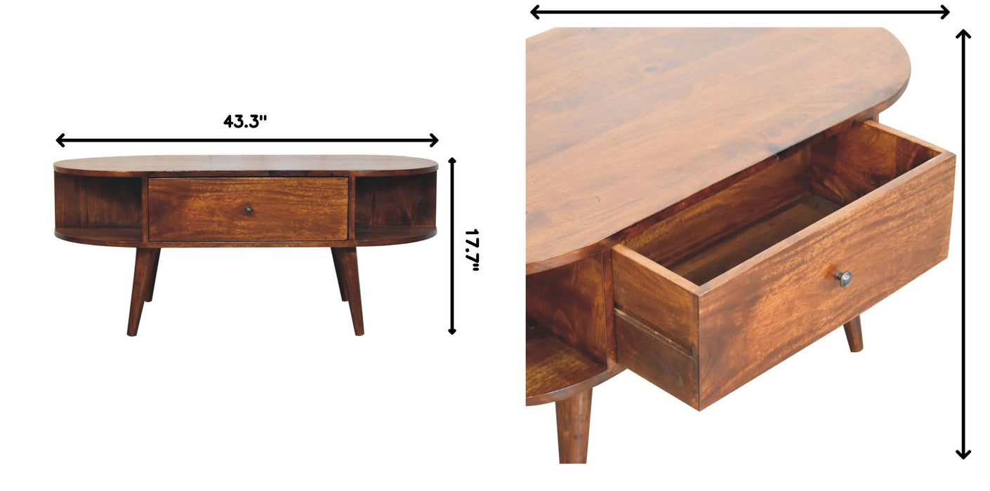 Oval Coffee Table With 1 Drawer - Chestnut