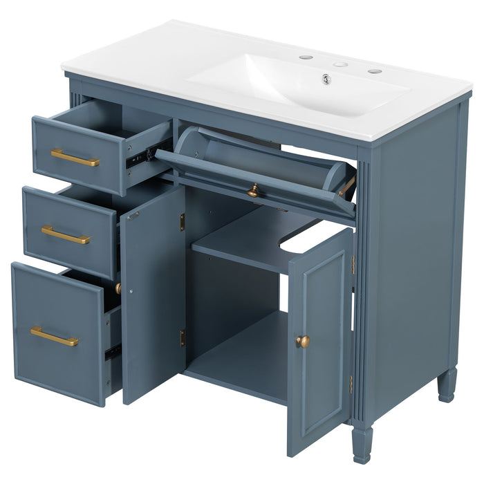 Modern Bathroom Vanity With Ceramic Sink, Freestanding, One Tip Out Drawer, 3 Side Drawers, Adjustable Shelf