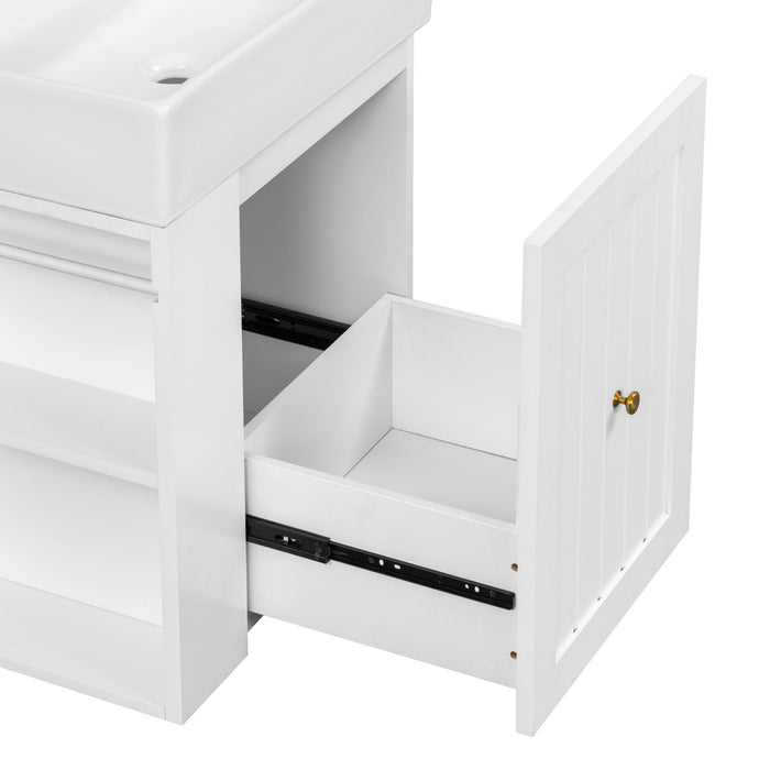 Modern Bathroom Vanity With Sink, Storage Cabinet, Drawer & Side Shelf