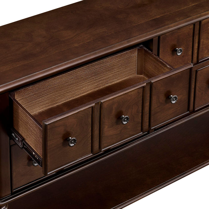 Console Table, Entryway Sofa Table With 4 Storage Drawers And Open Shelf - Espresso