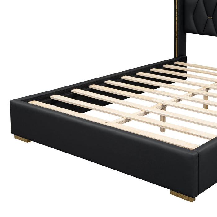 Upholstered Platform Bed With Strips - Black