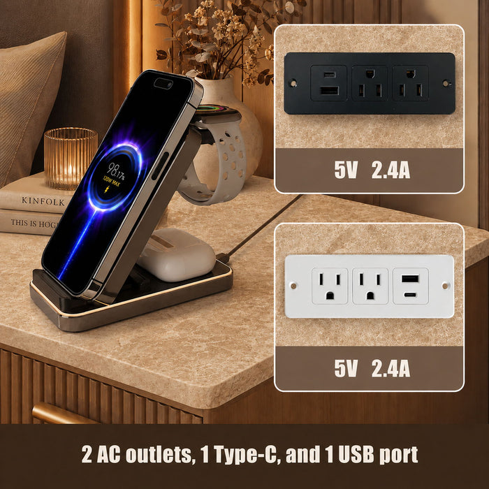 Nightstand With Charging Station And 2 Storage Drawers